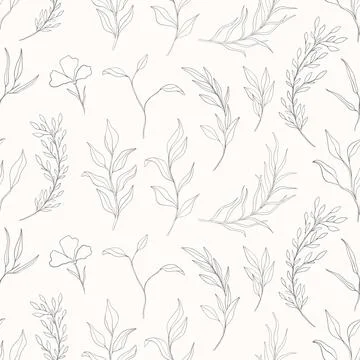 Seamless pattern plant nature hand drawn set. Outline botanical element.Elegante Stock Illustration