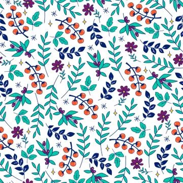 Seamless pattern of plants and herbs. Stock Illustration