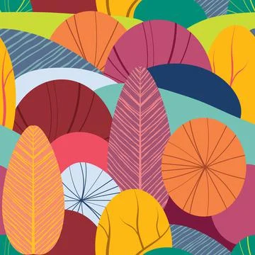 Seamless pattern with plants, leaves, forest theme. Hand draw texture, vector Illustrazione stock
