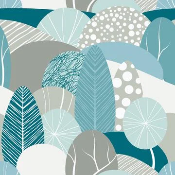 Seamless pattern with plants, leaves, snow forest theme. Hand draw texture, v Stock Illustration