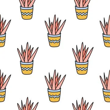 Seamless pattern with plants in pots. Stock Illustration
