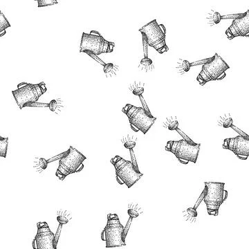Seamless pattern plants watering can sketch hand drawn Stock Illustration