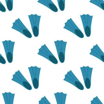 Seamless pattern of plastic blue fins for diving equipment diveres on a white Stock Illustration