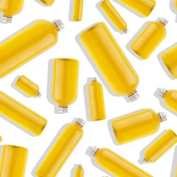 Seamless pattern of plastic cosmetic bottles different shape and size with or Stock Photos