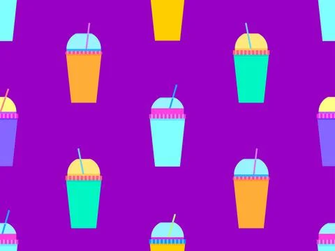 Seamless pattern with plastic or paper cups with a straw. Plastic and paper.. イラスト素材