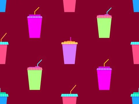 Seamless pattern with plastic or paper cups with a straw. Plastic and paper.. イラスト素材