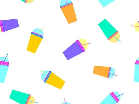 Seamless pattern with plastic or paper cups with a straw. Plastic and paper.. Stock Illustration