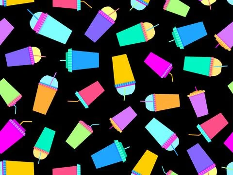 Seamless pattern with plastic or paper cups with a straw. Plastic and paper.. Stock Illustration