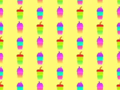 Seamless pattern with plastic or paper cups with straws in pixel art style... 스톡 일러스트