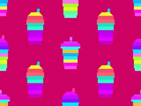 Seamless pattern with plastic or paper cups with straws in pixel art style... Illustrazione stock