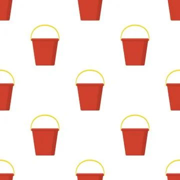 Seamless pattern with plastic red bucket empty or with water on white backgro Stock Illustration