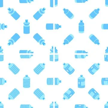 Seamless pattern with plastic water bottles lying and cut in half over white 스톡 일러스트