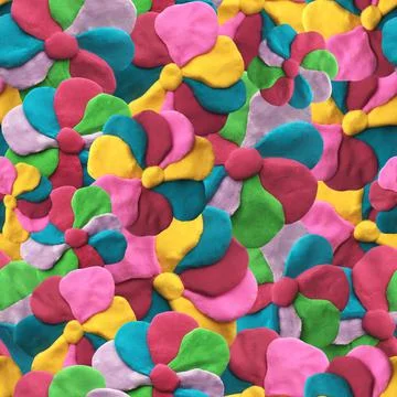 Seamless pattern of plasticine flowers 3d Stock Photos
