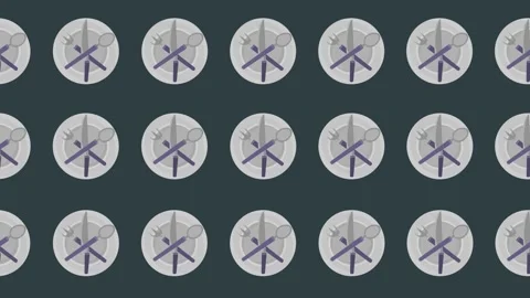 Seamless pattern of plate and cutlery cartoon icons in tile background animation Stock Footage 325315457