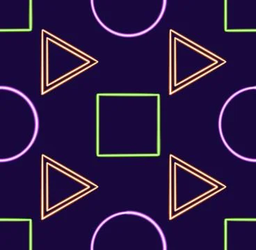 Seamless pattern play, stop and pause glowing desktop icon, neon sticker, neon Stock Illustration