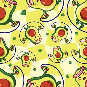 Seamless Pattern Playful Avocados Working Out Stock Illustration