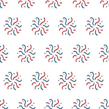 Seamless pattern with playful red and blue fireworks. Vibrant bursts with stars Stock Illustration