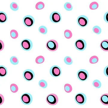Seamless pattern of playful round dots in blue, pink, and black. Fun abstra.. Stock Illustration