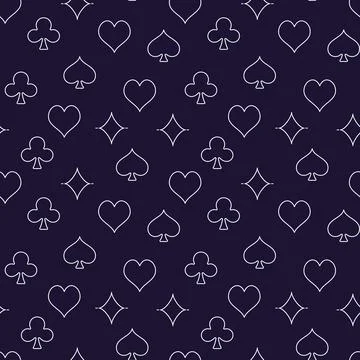 Seamless pattern with playing card suits outline symbols Stock Illustration