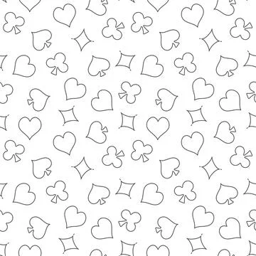 Seamless Pattern with Playing Card Suits - Poker vector linear background Stock Illustration