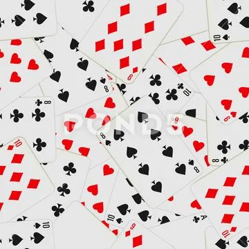 Seamless pattern with playing cards in chaos. Card deck repeated background. Stock Illustration