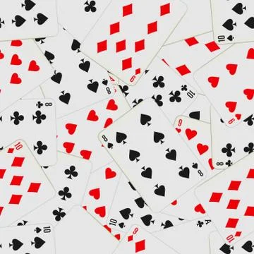 Seamless pattern with playing cards in chaos. Card deck repeated background. Stock Illustration