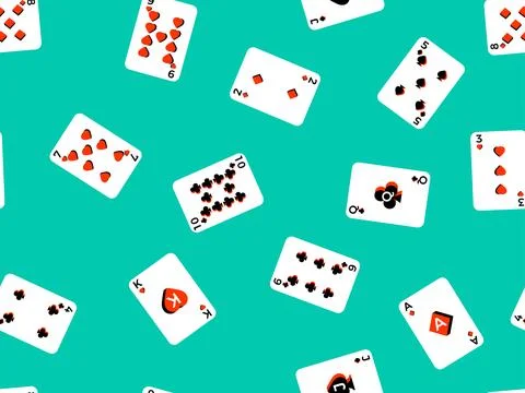 Seamless pattern with playing cards on a green background. Playing cards wi.. Stock Illustration