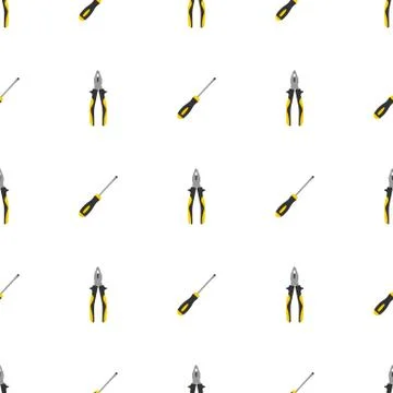 Seamless pattern with pliers and screwdriver icons. Repair symbols. Vector. Stock Illustration