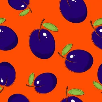 Seamless Pattern , Plum on Orenge Background Stock Illustration