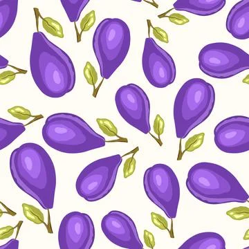 Seamless pattern with plum on white background. Natural delicious fresh ripe Stock Illustration