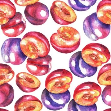 Seamless pattern of plums, watercolor Stock Illustration
