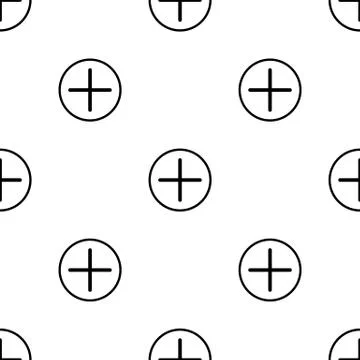 Seamless pattern with plus icon in round on white background. Vector. Illustrazione stock