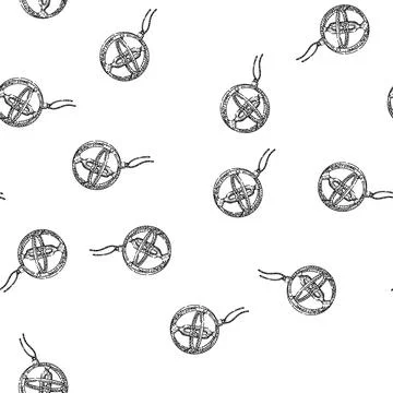 Seamless pattern Pocket armillary sphere sundial hand drawn illustration Stock Illustration