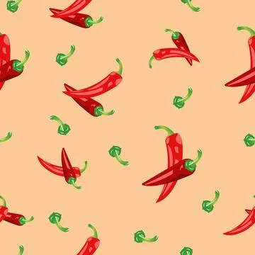 Seamless pattern of pods of red chili peppers. Vector illustration isolated on a Stock-Illustration