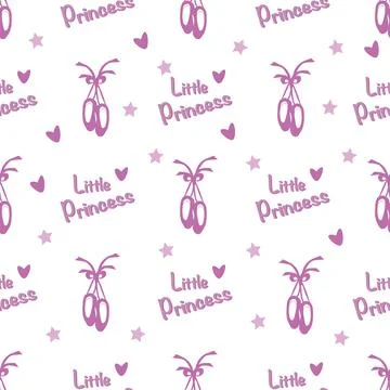 Seamless pattern with the pointe shoes and the inscription little princess Stock Illustration