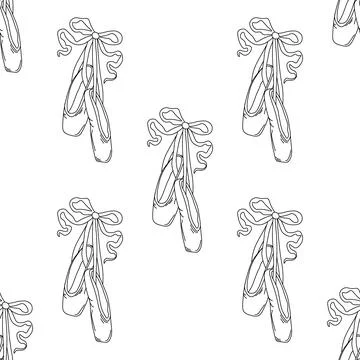 Seamless pattern pointe shoes with bow. Female ballet slippers for classic .. Stock Illustration