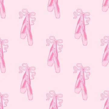 Seamless pattern pointe shoes with bow. Female pink ballet slippers for cla.. Illustrazione stock