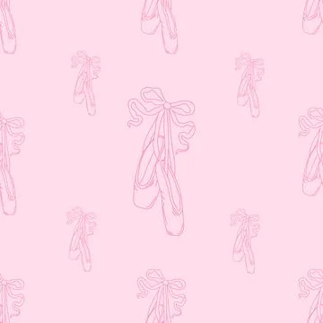 Seamless pattern pointe shoes with bow. Female pink ballet slippers for cla.. Stock Illustration