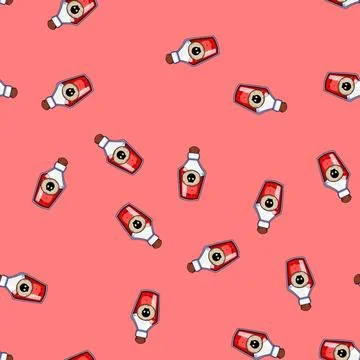 Seamless pattern Poison potion bottle with skull label containing red liquid Stock Illustration