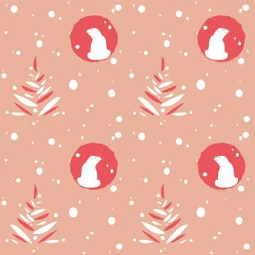 Seamless pattern with polar bear and fir Stock Illustration
