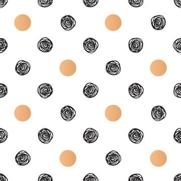 Seamless pattern with polka dot and stylish doodle. Casual texture Illustrazione stock