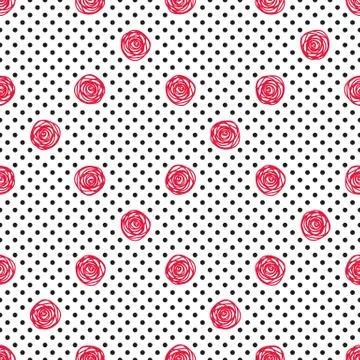 Seamless pattern with polka dot and stylish doodle. Casual texture Stock Illustration