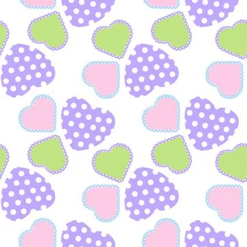 Seamless Pattern with Polka Dot and Lacy Hearts Illustrazione stock