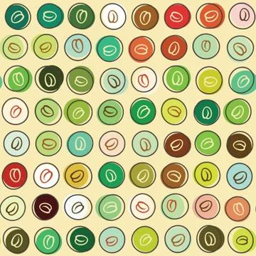 Seamless pattern polka dot with coffee beans. Vector vintage background. Illustrazione stock