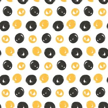 Seamless pattern polka dots. Crayon yellow and black endless background. Uneven 스톡 일러스트