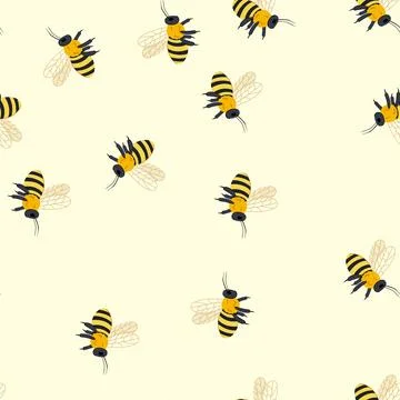 Seamless pattern pollination bee cartoon vector Stock Illustration