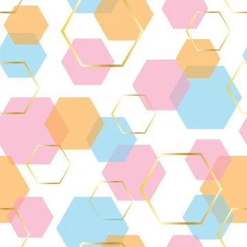 Seamless pattern with polygon colorful shapes on white background Stock Illustration