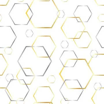 Seamless pattern with polygon shapes in gold and silver colors Stock Illustration