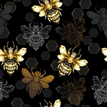 Seamless pattern of polygonal bees Stock Illustration