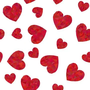 Seamless pattern with polygonal red hearts. Stock Illustration